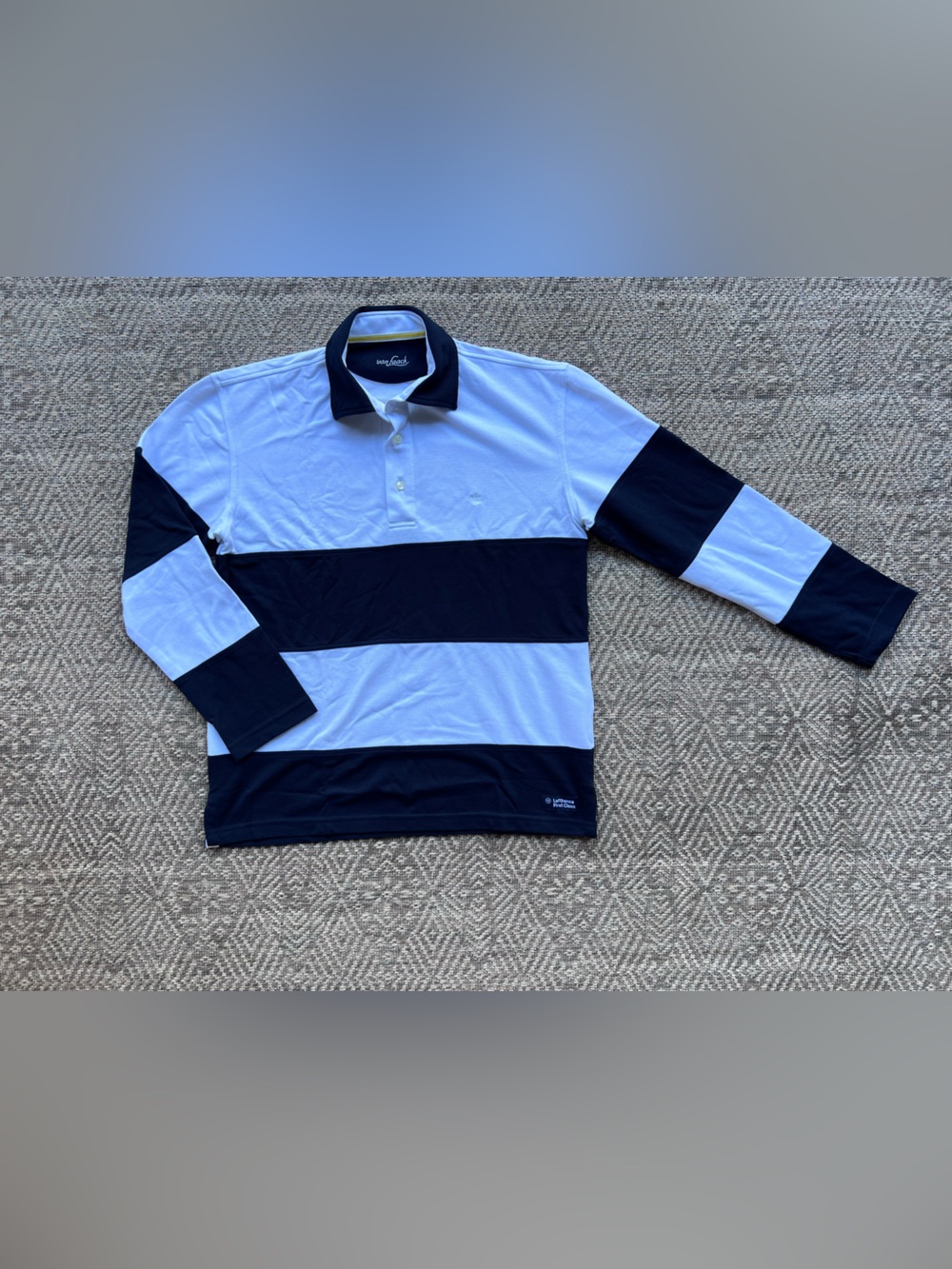 Van Laack Lufthansa First Class Rugby Shirt Mens Medium Navy White Long Sleeve